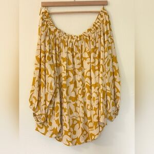 Terra & Sky Orange and White Ruched Blouse with Bell Sleeves